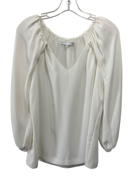 Trina Turk Size M White Polyester Wide Neck V Neck Long Balloon Sleeve Top White / M