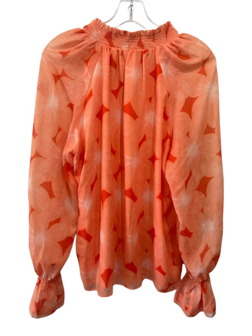 Ramy Brook Size S Orange Polyester Floral Long Balloon Sleeve Tie V Neck Top Orange / S