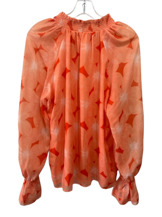 Ramy Brook Size S Orange Polyester Floral Long Balloon Sleeve Tie V Neck Top Orange / S