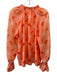 Ramy Brook Size S Orange Polyester Floral Long Balloon Sleeve Tie V Neck Top Orange / S