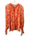 Ramy Brook Size S Orange Polyester Floral Long Balloon Sleeve Tie V Neck Top Orange / S