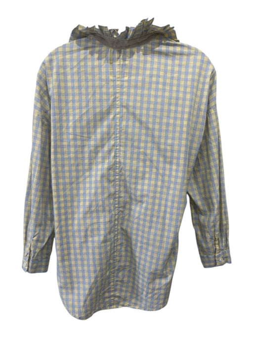 A Shirt Thing Size S Blue & Yellow Cotton Plaid V Neck Long Sleeve Top Blue & Yellow / S