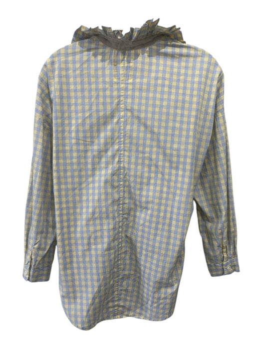 A Shirt Thing Size S Blue & Yellow Cotton Plaid V Neck Long Sleeve Top Blue & Yellow / S