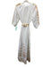 Aether Size S White & Gold Cotton 1/2 Sleeve Metallic Embroidery V Neck Dress White & Gold / S