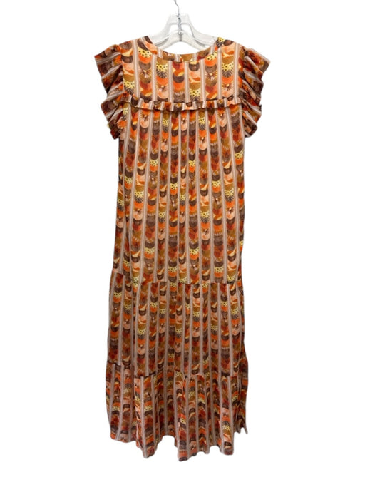 Marie Oliver Size S Orange & Brown Missing Fabric Tag Geometric Print Dress Orange & Brown / S