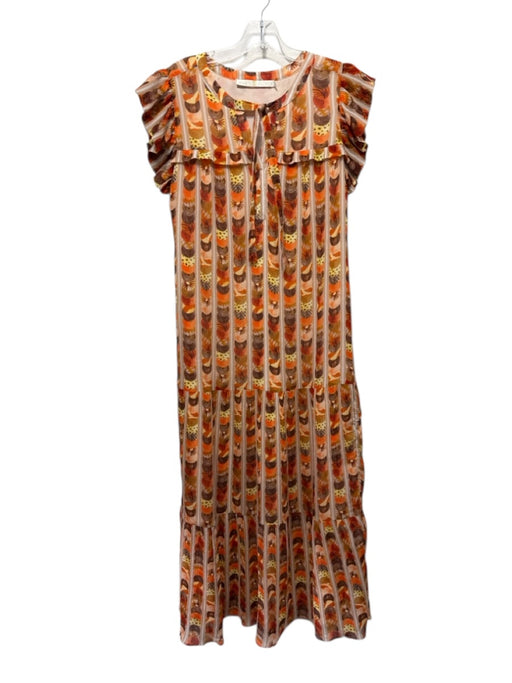 Marie Oliver Size S Orange & Brown Missing Fabric Tag Geometric Print Dress Orange & Brown / S