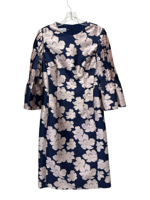 Rickie Freeman for Teri Jon Size 6 Navy Blue & Pink Polyester Jacquard Dress Navy Blue & Pink / 6