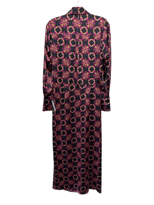 Misa Size S Black, Brown & Pink Polyester Geometric Long Sleeve V Neck Dress Black, Brown & Pink / S