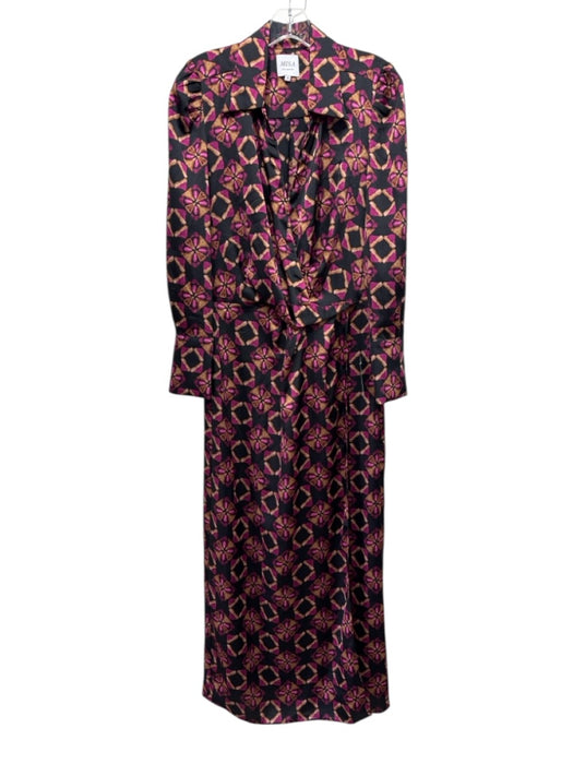 Misa Size S Black, Brown & Pink Polyester Geometric Long Sleeve V Neck Dress Black, Brown & Pink / S