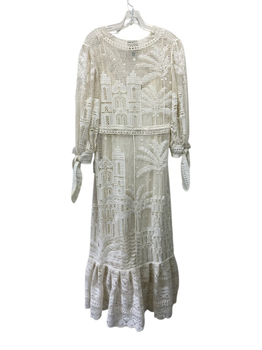 Farm Rio Size S Cream White Polyester Lace Overlay 3/4 Balloon Sleeve Dress Cream White / S