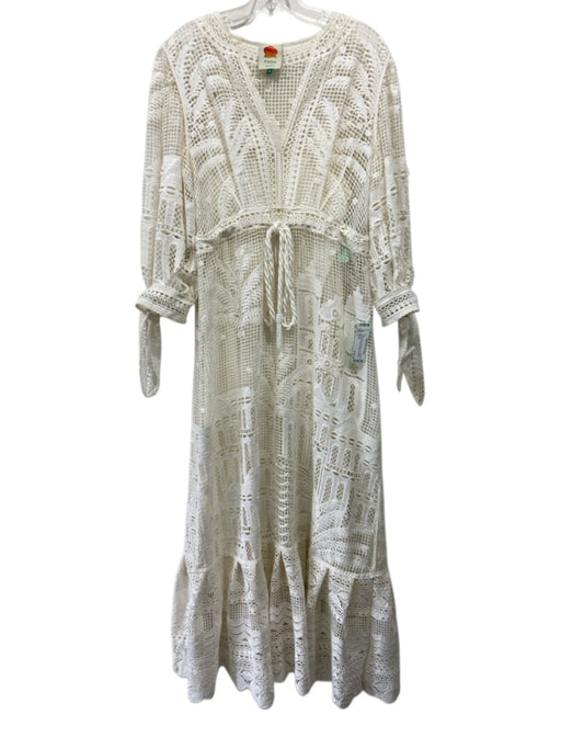 Farm Rio Size S Cream White Polyester Lace Overlay 3/4 Balloon Sleeve Dress Cream White / S