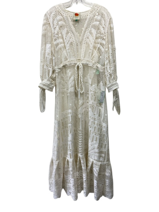 Farm Rio Size S Cream White Polyester Lace Overlay 3/4 Balloon Sleeve Dress Cream White / S