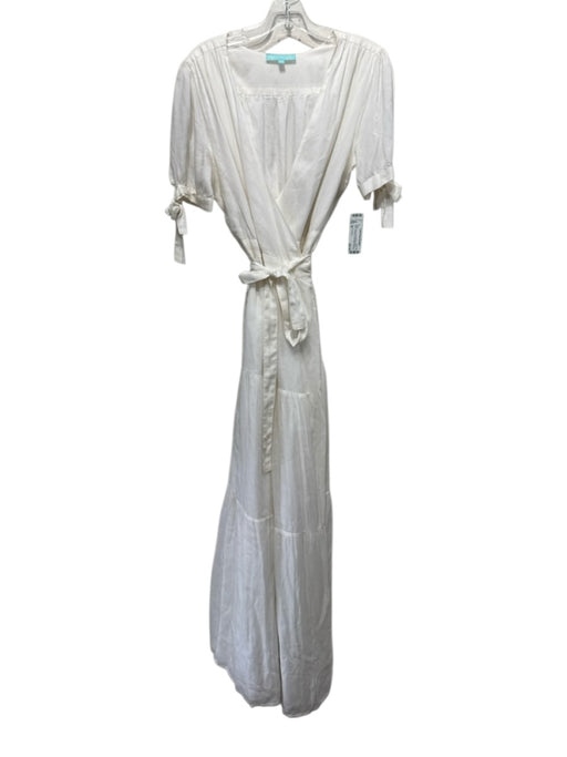 Melissa Odabash Size M White Rayon Short Balloon Sleeve Wrap Tie Detail Dress White / M