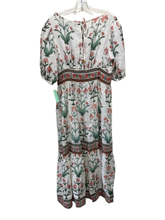 Hannah Size 2 White, Green & Pink Linen Floral 1/2 Balloon Sleeve Dress White, Green & Pink / 2