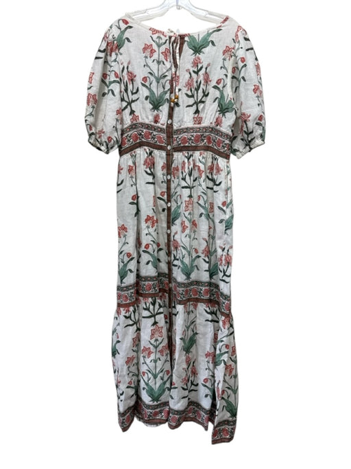 Hannah Size 2 White, Green & Pink Linen Floral 1/2 Balloon Sleeve Dress White, Green & Pink / 2