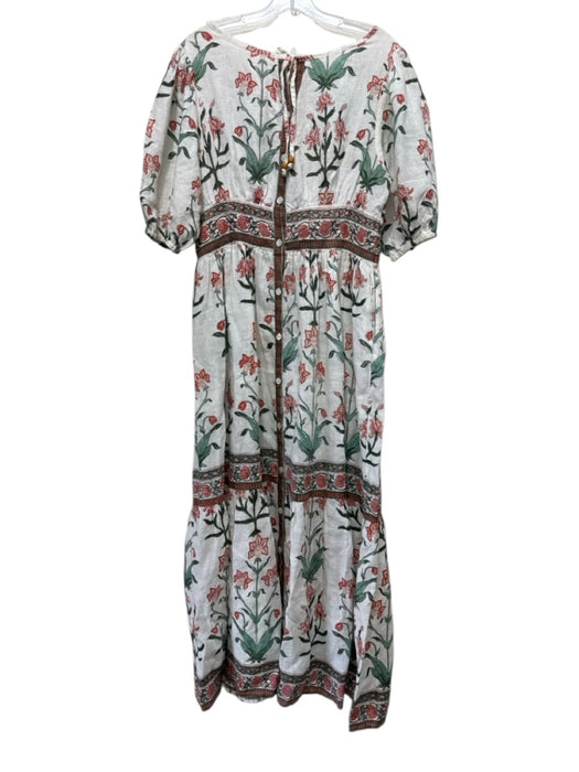 Hannah Size 2 White, Green & Pink Linen Floral 1/2 Balloon Sleeve Dress White, Green & Pink / 2