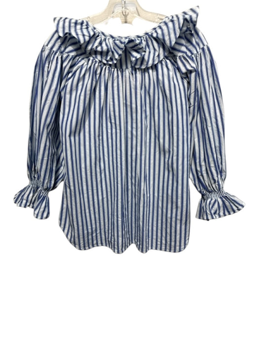 Mille Resort & Travel Size S Mixed Blues Cotton Striped 3/4 Balloon Sleeve Top Mixed Blues / S