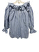 Mille Resort & Travel Size S Mixed Blues Cotton Striped 3/4 Balloon Sleeve Top Mixed Blues / S