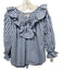Mille Resort & Travel Size S Mixed Blues Cotton Striped 3/4 Balloon Sleeve Top Mixed Blues / S