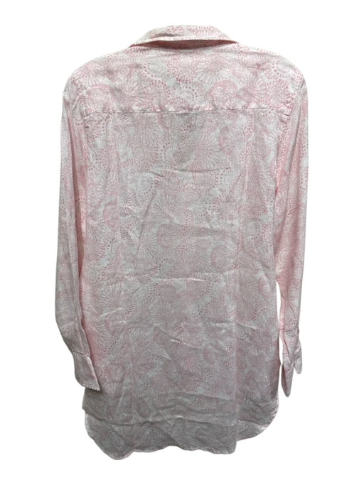 Frank & Eileen Size S White & Pink Linen Floral Long Sleeve Button Up Top White & Pink / S