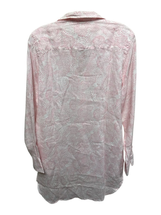 Frank & Eileen Size S White & Pink Linen Floral Long Sleeve Button Up Top White & Pink / S