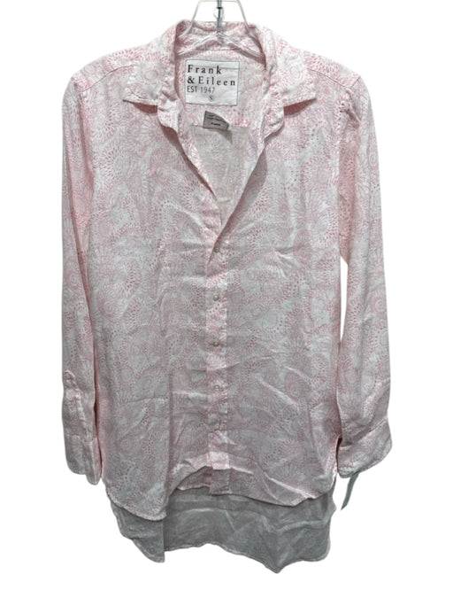Frank & Eileen Size S White & Pink Linen Floral Long Sleeve Button Up Top White & Pink / S