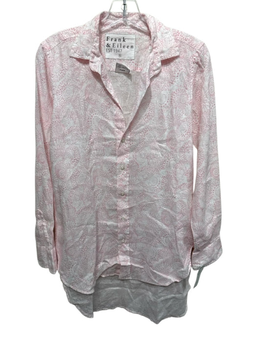 Frank & Eileen Size S White & Pink Linen Floral Long Sleeve Button Up Top White & Pink / S