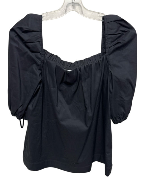 Finley Size M Black Cotton Blend Square Neck Short Balloon Sleeve Top Black / M