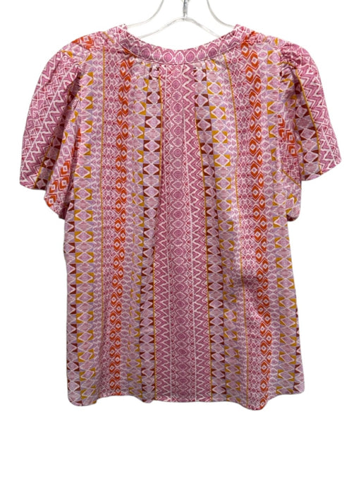 XiRENA Size M Pink & Yellow Cotton Geometric Cap Sleeve V Neck Top Pink & Yellow / M