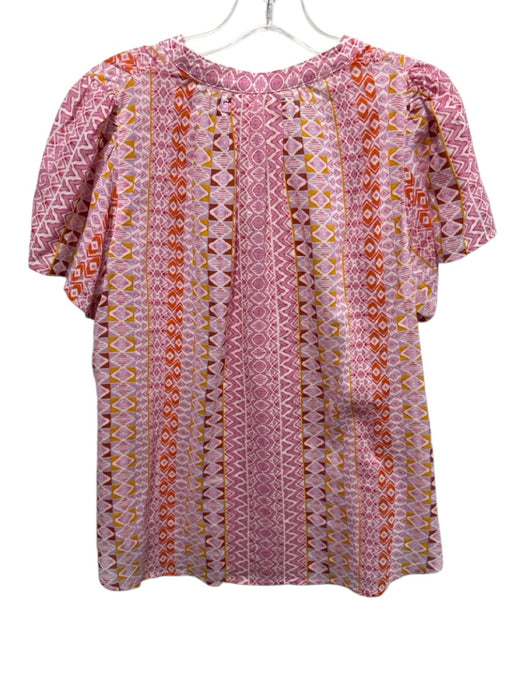 XiRENA Size M Pink & Yellow Cotton Geometric Cap Sleeve V Neck Top Pink & Yellow / M