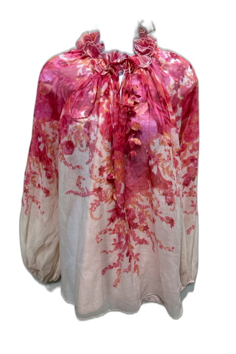 Zimmermann Size 1 Mixed Pinks Cotton, Linen & Silk Floral Semi Sheer Top Mixed Pinks / 1