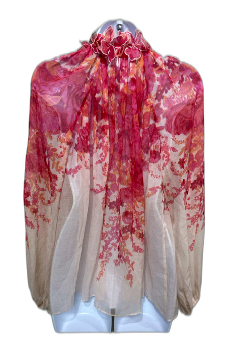 Zimmermann Size 1 Mixed Pinks Cotton, Linen & Silk Floral Semi Sheer Top Mixed Pinks / 1
