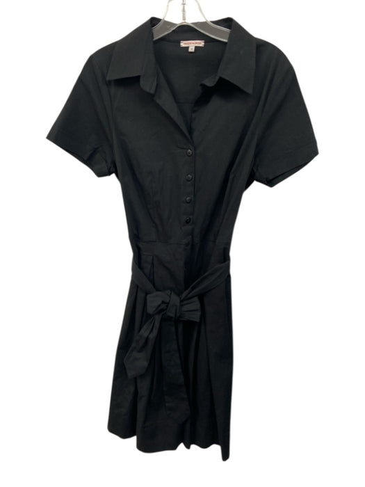 Frances Valentine Size M Black Cotton & Lycra Short Sleeve Buttons Mini Dress Black / M