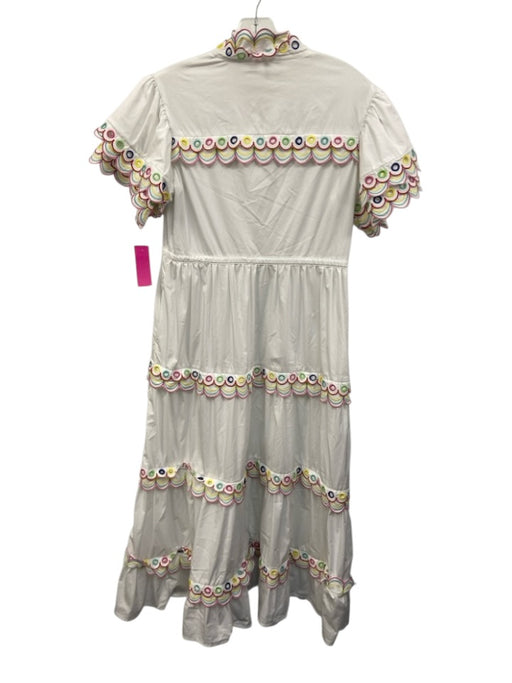 Celia B Size L White & Multi Cotton & Nylon Short Sleeve Buttons Midi Dress White & Multi / L
