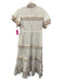 Celia B Size L White & Multi Cotton & Nylon Short Sleeve Buttons Midi Dress White & Multi / L
