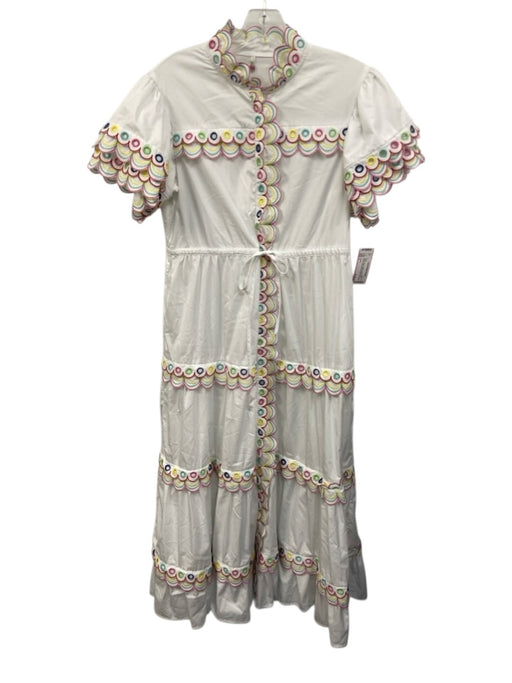 Celia B Size L White & Multi Cotton & Nylon Short Sleeve Buttons Midi Dress White & Multi / L