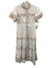Celia B Size L White & Multi Cotton & Nylon Short Sleeve Buttons Midi Dress White & Multi / L