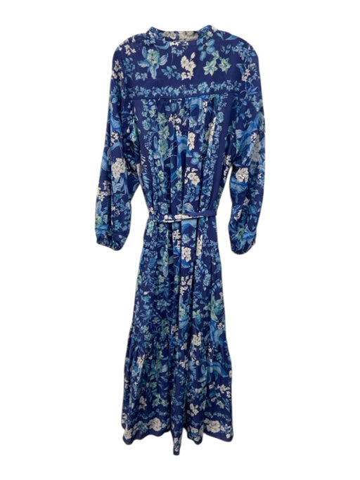 Kobi Halperin Size XL Blue & White Cotton Long Sleeve Floral Print Midi Dress Blue & White / XL