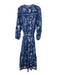Kobi Halperin Size XL Blue & White Cotton Long Sleeve Floral Print Midi Dress Blue & White / XL