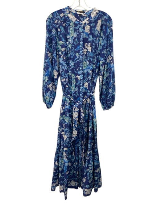 Kobi Halperin Size XL Blue & White Cotton Long Sleeve Floral Print Midi Dress Blue & White / XL