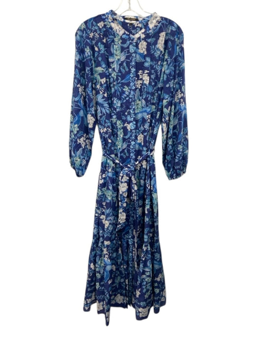 Kobi Halperin Size XL Blue & White Cotton Long Sleeve Floral Print Midi Dress Blue & White / XL