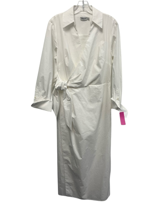 Simkhai Size 8 White Cotton & Polyester Long Sleeve Wrap Waist tie Midi Dress White / 8