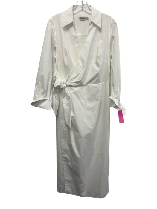 Simkhai Size 8 White Cotton & Polyester Long Sleeve Wrap Waist tie Midi Dress White / 8