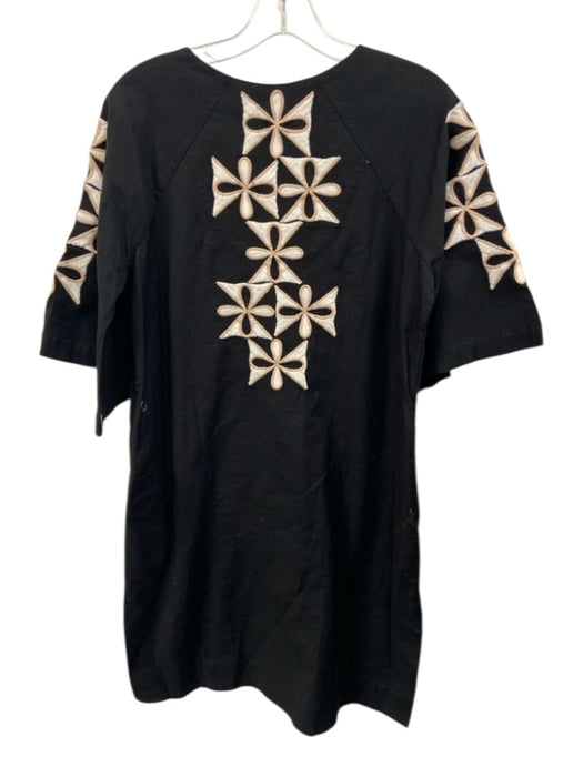 Frances Valentine Size XS Black, Beige, White Cotton & Linen 1/2 Sleeve Dress Black, Beige, White / XS