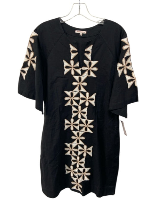 Frances Valentine Size XS Black, Beige, White Cotton & Linen 1/2 Sleeve Dress Black, Beige, White / XS