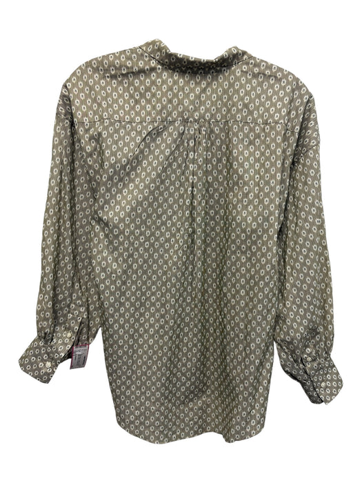 Ann Mashburn Size S Beige & Brown Cotton Long Sleeve Stripe & Floral Blouse Top Beige & Brown / S