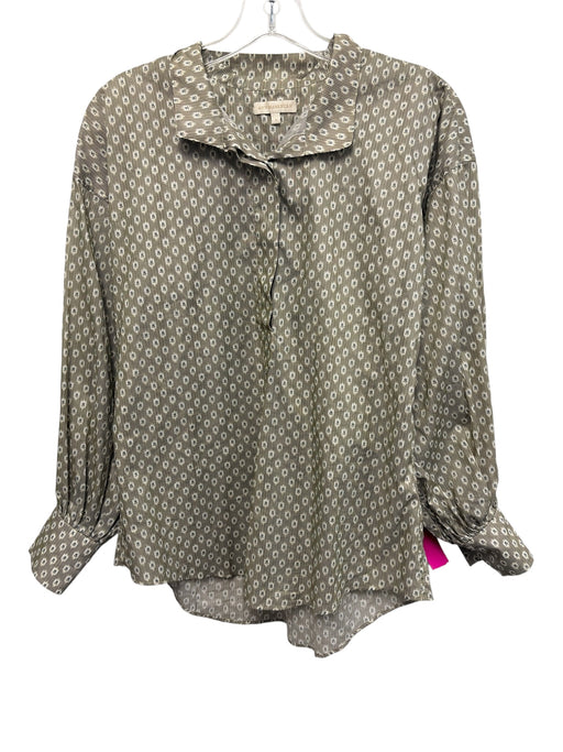 Ann Mashburn Size S Beige & Brown Cotton Long Sleeve Stripe & Floral Blouse Top Beige & Brown / S
