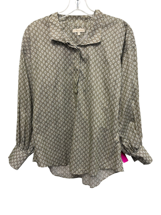 Ann Mashburn Size S Beige & Brown Cotton Long Sleeve Stripe & Floral Blouse Top Beige & Brown / S