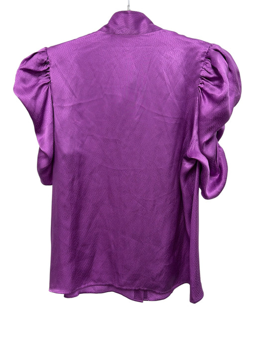 Frame Size M Purple Silk Short Puff Sleeve Jacquard Buttons Blouse Top Purple / M