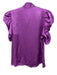 Frame Size M Purple Silk Short Puff Sleeve Jacquard Buttons Blouse Top Purple / M